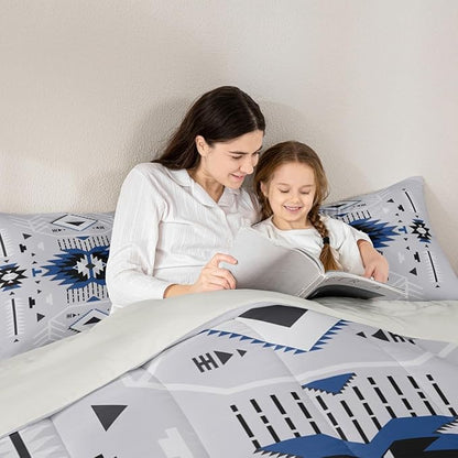 Southwest Comforter Set Grey Bedding Set Full Size Adults Rustic Geometric Arrow Abstract Quilt Set 3pcs for Kids Girls Boys Men Room Decor Indian Tribal Themed Duvet Insert,2 Pillowcases