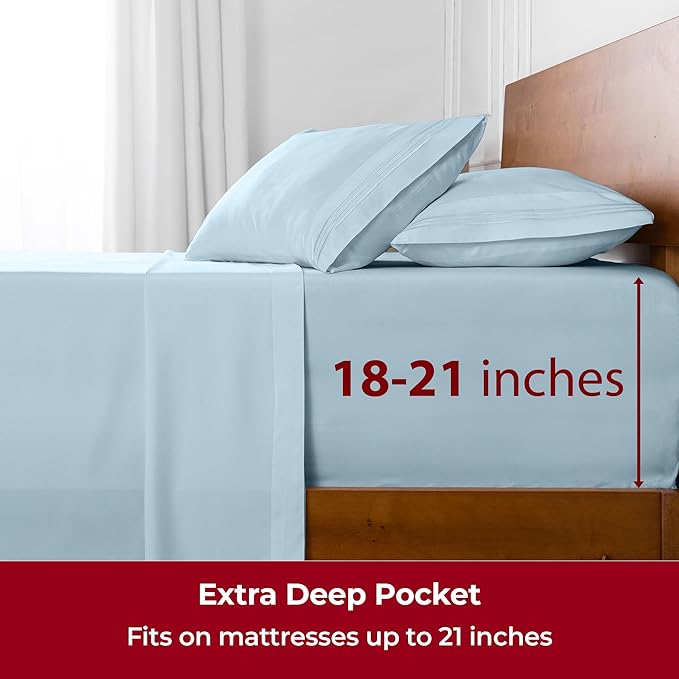 Mellanni Extra Deep Split King Sheets - 5 PC Iconic Collection Bedding - Hotel Luxury, Ultra Soft, Cooling Bed Sheets - Wrinkle, Fade, Stain Resistant (Split King, Aqua)