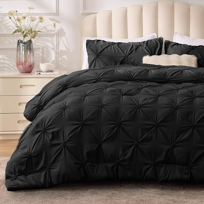 BEDELITE Black Twin Comforter Set - 2 Peices Boho Pintuck Bedding Comforter Sets, Lightweight Soft & Warm Twin Bedding Sets with 1 Pillowcase for All Season
