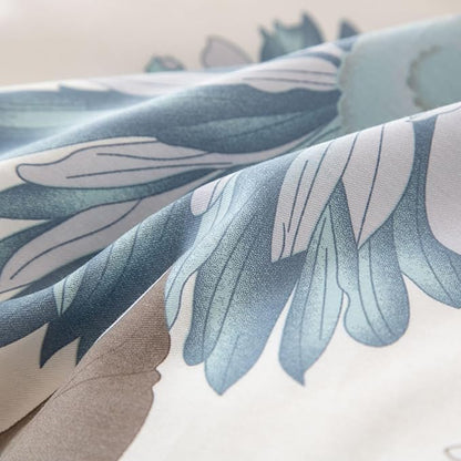Cotton Comforter Twin Size Set – White Blue Floral Brown Leaf Bedding, Soft & Breathable Comforter, All-Season Down-Alternative Filling, 1 Comforter & 1 Pillow Sham