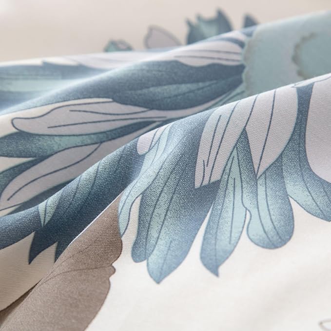 Comforter King Size Set – White Blue Floral Brown Leaf Bedding, Soft & Breathable Cotton Shell Comforter, All-Season Down-Alternative Filling, 1 Comforter & 1 Pillow Sham