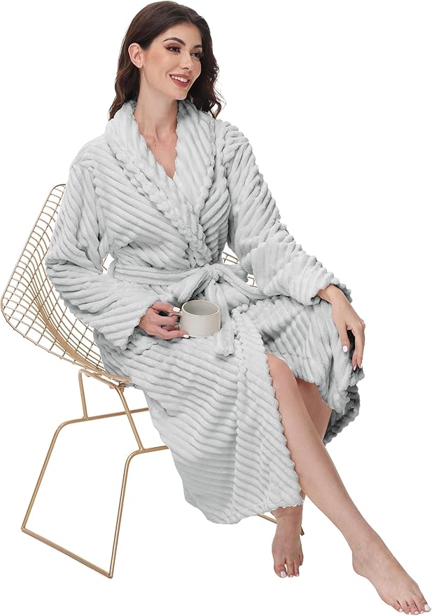 Yurhap Premium Robes for Women - Super Soft Cozy Fleece Womens Robe Plush Long Bathrobe
