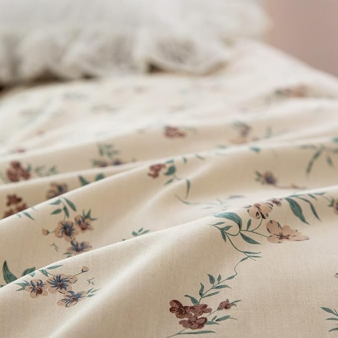 Floral Comforter Set Twin 2 Pieces Soft Cute Vintage Floral Bedding Comforter Lightweight Garden Style Floral Botanical Comforter Set for All Seasons 1 Comforter and 1 Pillowcases