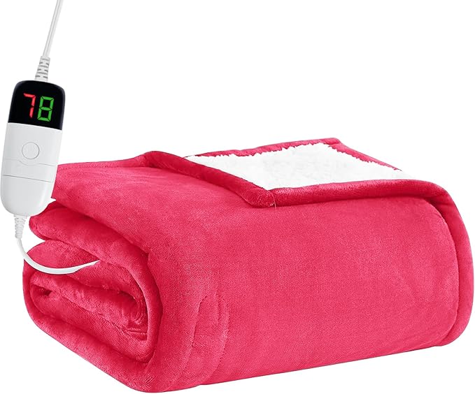 BOMOVA Heated Electric Blanket Twin - 62" x 84" Heating Blanket with 10 Heating Levels & 8 Hours Auto Off, Warm Flannel Blanket, Christmas Birthday Gifts for Women
