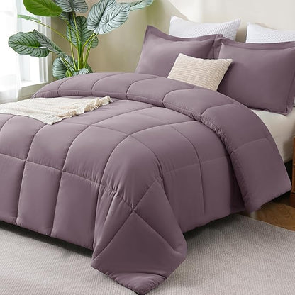 CozyLux Full Size Comforter Sets - Dusty Purple Comforter Full Size, 3 Pieces Box Stitched Bed Set for All Seasons, Soft Lightweight Bedding Sets with 1 Down Alternative Comforter and 2 Pillow Shams