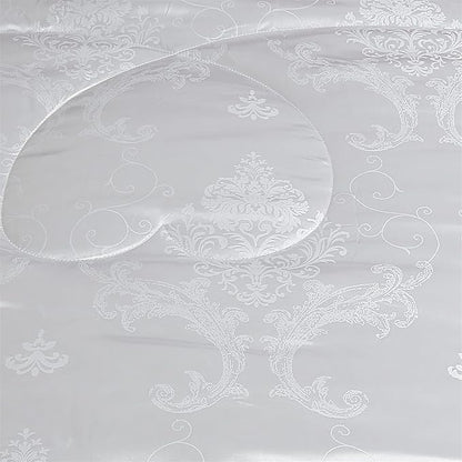 Queen Comforter Set - All Season Bed Comforter Set, 3 Piece Satin Silk Blanket, Luxury White Jacquard Quilt, Soft Bedding Sets With Matching 2 Pillow Shams (Full/Queen, 88x88 inches)
