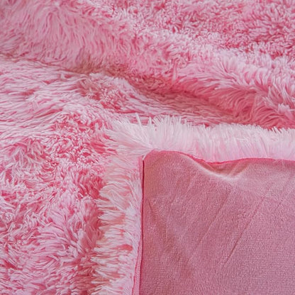 chovy Faux Fur Plush Light Pink Comforter Sets Full/Queen - Ultra Soft Shaggy Flannel Velvet Fluffy Fuzzy 3PC Bedding Set （Comforter x 1 Pillowcases x 2）