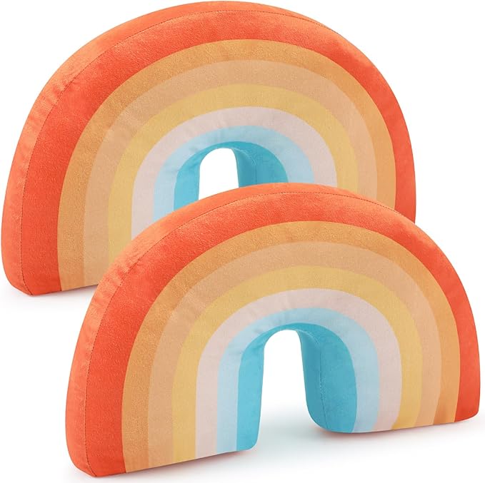 Chunful Rainbow Pillow for Girls Kids 13.8 x 8.7 x 4 Inch Plush Cute Rainbow Throw Pillow Arch Shaped Cushion Stuffed Decoration for Bed Chair Room Home Decor Easter Day(Neutral Bohemian,2 Pcs)