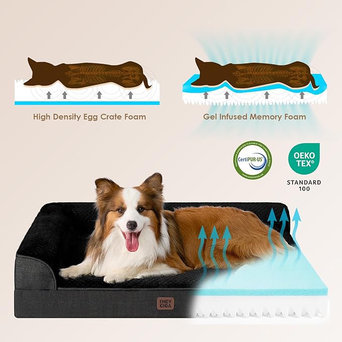 EHEYCIGA XXL Dog Bed Memory Foam, Orthopedic Giant Dog Bed Jumbo with Washable Removable Cover, Waterproof Pet Sofa Couch with Nonskid Bottom, 48x35x7.5, Black