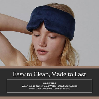 Lunya Washable Silk Sleeping Mask - Thermoregulating Mulberry Silk, Light Blocking and Comfortable Fit – Sleep Mask for Women and Men with Box - Deep Blue - Large