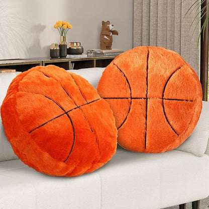 Basketball Pillow, 2 Pcs Fun Basketball Plush Throw Pillows, Cute Chair Cusion, Sports Pillows for Boys Room, Soft Decorative Pillow for Birthday Gift Sofa Bed Living Room Decor 15.7"