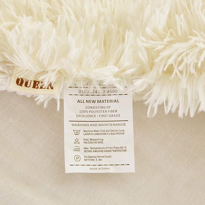 Flysheep Luxury Faux Fur Twin Size Winter Comforter Set Shaggy Velvet Cream Beige Long Hair, 3 Pieces Plush Flannel Sherpa Backing Reversible Soft Microfiber Super Warm Bedding Set for Holiday