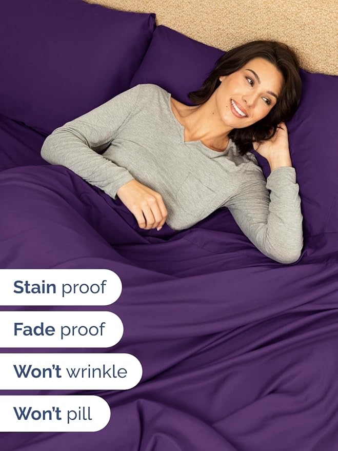 Extra Deep Twin Sheet Set - 4 Piece Breathable and Cooling Sheets - Hotel Luxury Bedding for Women, Men, Kids & Teens - Easy & Secure Fit - Soft, Wrinkle Free and Comfy - Extra Deep Pockets - Purple