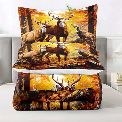 LUVIVIHOME 3PCS Rustic Deer Comforter Set Full Size, Camo Hunting Bedding, Elk Moose Autumn Woodland Forest Animal Wildlife Hunter Country Lodge Rustic Farmhouse Cabin Bedroom Decor, 2 Pillow Shams