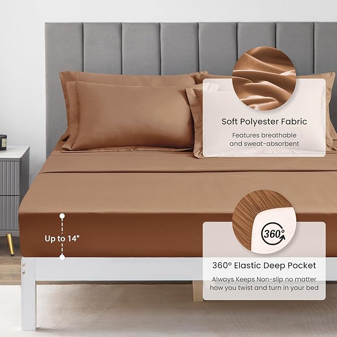 Love's cabin Full Comforter Set Mocha Mousse, 7 Pieces Full Bed in a Bag, All Season Bedding Sets with 1 Comforter, 1 Flat Sheet, 1 Fitted Sheet, 2 Pillowcase and 2 Pillow Sham