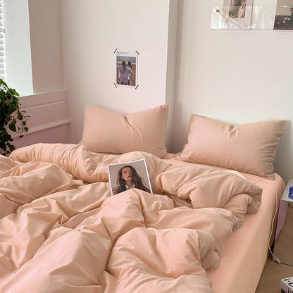 Nanko Peach Coral Queen Size Comforter Set, Soft Microfiber Down Alternative Duvet Insert, Modern Farmhouse Neutral Spring Decor Bedding Sets Bed in a Bag for Women Men Teen, 90 x 90 inch 3pcs
