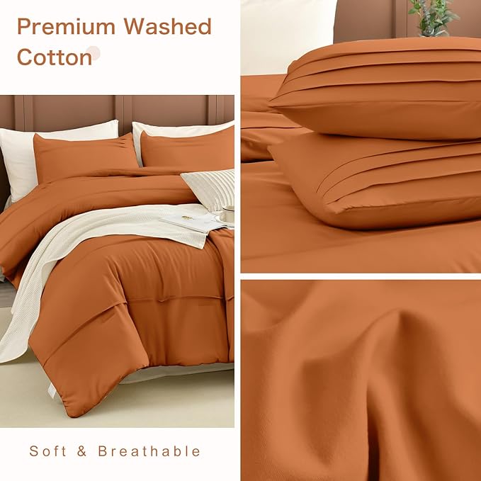 CozyTide Oversized King Comforter 128x120,Cotton Pumpkin Pleated Bedding Comforter Set,3Pcs Extra Large King Size Comforter Set Vintage Farmhouse Bedding Ultra Soft