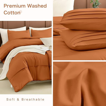 CozyTide Oversized King Comforter 128x120,Cotton Pumpkin Pleated Bedding Comforter Set,3Pcs Extra Large King Size Comforter Set Vintage Farmhouse Bedding Ultra Soft