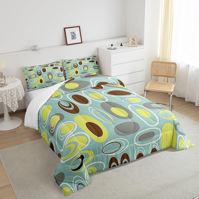 Teal Minimalist Bedding Set Twin Geometric Circles Comforter Set, Abstract Spiral Swirl Duvet Insert Geometric Stripes Quilt Comforter, Modern Aesthetic Bedding Comforters & Sets Room Decor
