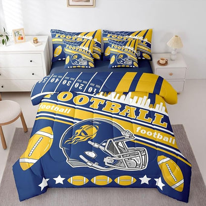 Feelyou Football 7 Pieces Comforter Sets Queen Size Kids Bedding Set for All Season Rugby Sports Football City Bed in a Bag with Comforter, Sheets, Pillowcases & Cushion Cover