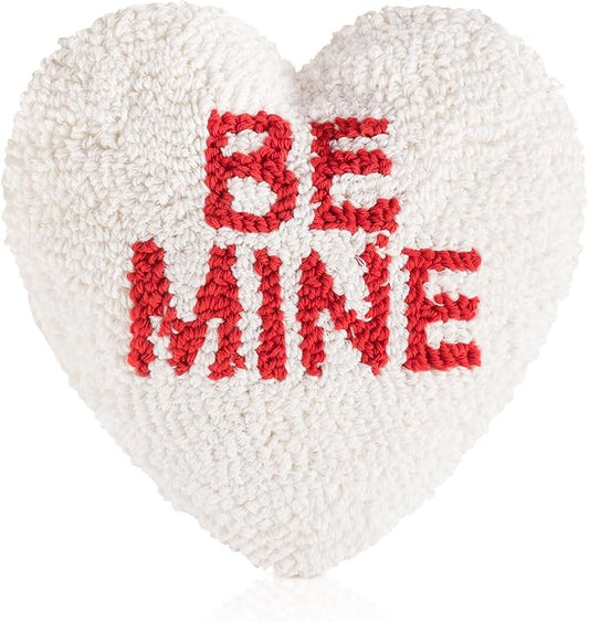 Peryiter Heart Shape Handicraft Hook Pillow 10'' x 10'' Needlepoint Heart Throw Pillow Red Be Mine for Couples Anniversary, Wedding, Party Decor, Room Cushion
