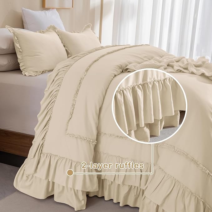 CozyTide Ruffle Oversized King Comforter 120x120,Farmhouse Shabby Boho Chic Bedding Cotton French Country Rustic Ruffled California King Comforter Set 3PCS