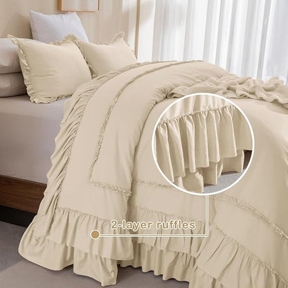 CozyTide Ruffle Oversized King Comforter 120x120,Farmhouse Shabby Boho Chic Bedding Cotton French Country Rustic Ruffled California King Comforter Set 3PCS
