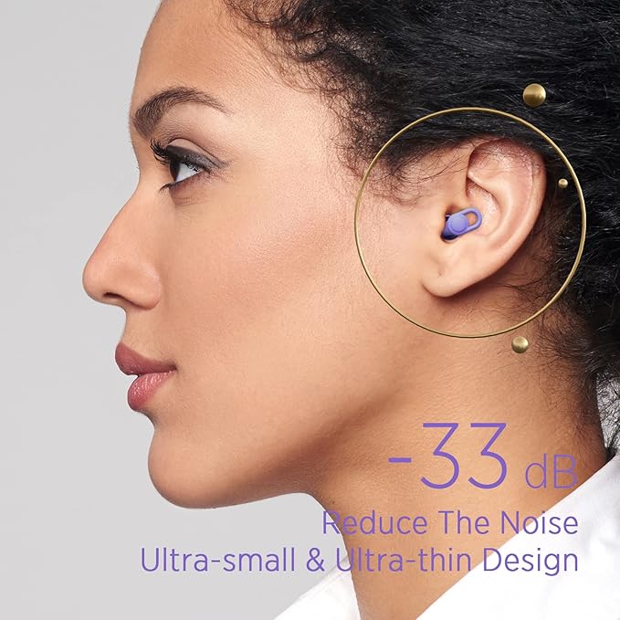 Silicone Ear Plugs for Noise Reduction - Reusable Soft Comfortable Earplugs for Sleeping,Noise Sensitivity & Flights -16 Ear Tips in XS/S/M/L, with 2 Travel Boxes - 33dB Noise Cancelling (Purple)