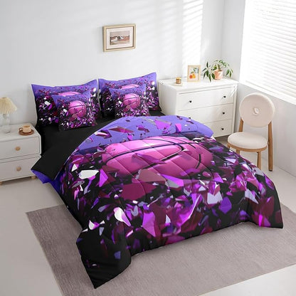 Feelyou Basketball Comforter Set Twin Size 7 Pcs Girls Boys Basketball Sports Comforter Bed in a Bag Sports Ball Game Bedding Set for Basketball Lover Bed Set with Sheets, Pillowcases, Pillow Covers