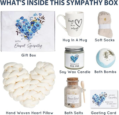Sympathy Gift Baskets, Condolences Gifts for Bereavement Grief - Sorry for Your Loss of Loved One/Mom/Dad/Husband, Thinking of You Box, Grieving Care Package for Women Men Friends(Ivory Pillow)