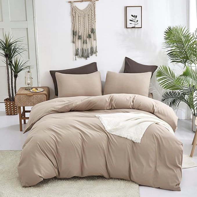 KAREVER Deep Champagne Comforter Twin Cream Coffee Bedding Set Boys Girls Soft Champagne Bedding Set Breathable Comforter Set Twin Khaki Bed Set