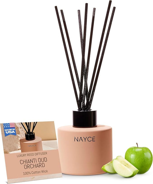 Nayce Luxury Reed Diffuser - Chianti Oud Orchard - Aromatherapy Essential Oil Diffuser Sticks - Hand-Poured in USA - Reed Diffusers for Home, Bathroom, Bedroom, Office Decor, Housewarming Gifts