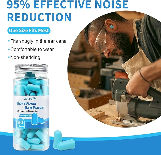 60 Pairs Soft Foam Ear Plugs, 38dB SNR Slow Rebound Ear Plugs for Sleeping Noise Cancelling, Noise Reduction, Work, Swimming, Shooting, Studying, Blue