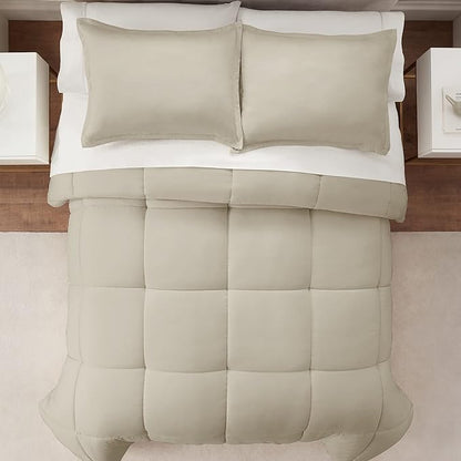 SERTA Simply Clean Ultra Soft Hypoallergenic Solid 3 Piece Comforter Set, Full/Queen, Khaki