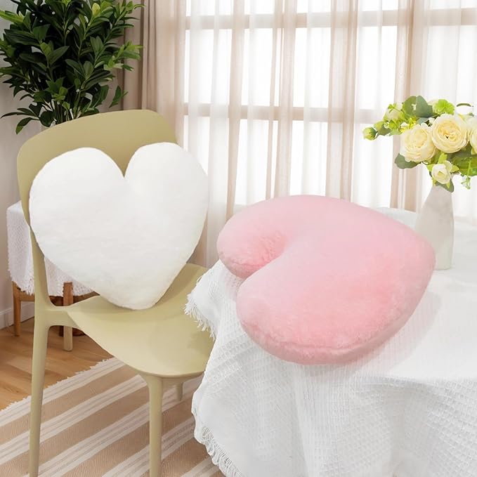 2 Pcs Pink Heart Pillow Decorative Throw Pillows 16-inch Cute Soft Fluffy Heart Shaped Pillows for Women Valentine Anniversary Bed Couch Bedroom Living Room Decor Aesthetic (Light Pink, 16"x13.78")