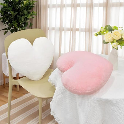 2 Pcs Pink Heart Pillow Decorative Throw Pillows 16-inch Cute Soft Fluffy Heart Shaped Pillows for Women Valentine Anniversary Bed Couch Bedroom Living Room Decor Aesthetic (Light Pink, 16"x13.78")