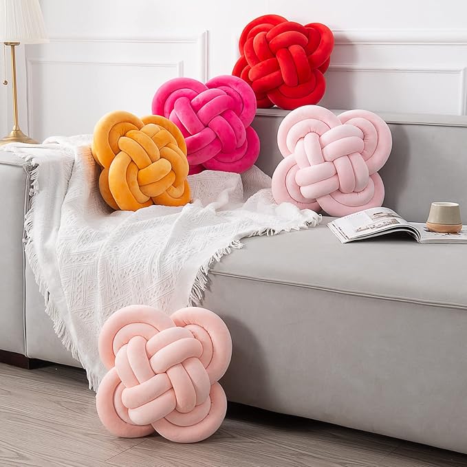 Xiashrk Knot Pillow, Decorative Throw Pillows with Soft Plush for Couch, 12" Knotted Pillows Pink Dorm Room Decor Knot Pillow Ball Decorative Cushion for Bed Living Room