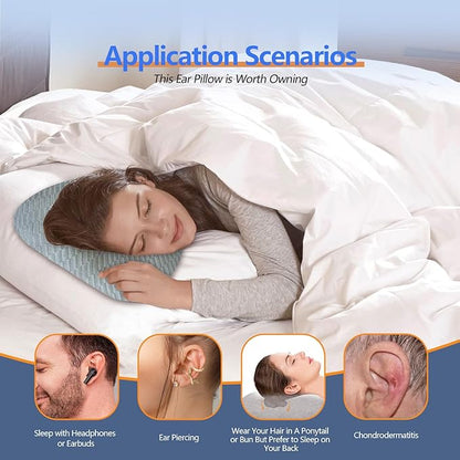 Ear Piercing Hole Pillows Side Sleeper Pillow with an Ear Hole for CNH Side Sleepers and Ear Inflammation Pressure Sores, Adjustable Cotton and Polyester Curved Side Pillow, Gray Skew Grid
