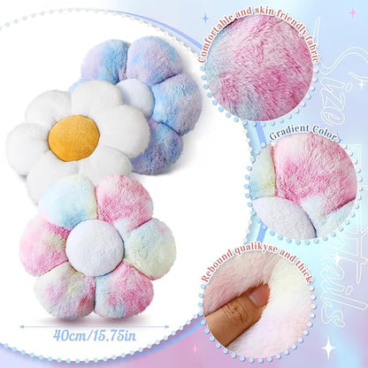 Sratte 3 Pcs Flower Pillows Flower Shaped Throw Pillows Cute Daisy Plush Pillow Decorative Floor Pillow Seat Cushion for Bedroom Home Sofa Chair Couch Decor(Dazzling Color,White,16")