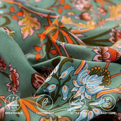 Bohemia Comforter Set Queen Size, Dark Green Vintage Floral Pattern Printed Bedding Sets - 3 Pcs Soft and Lightweight Duvet Bed in a Bag for Women Boho Bed Home Decor, 90x90 inch