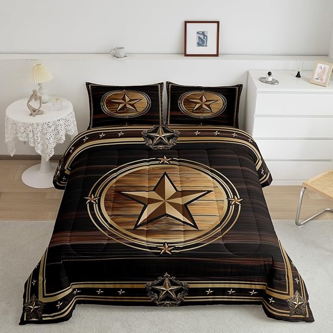 Erosebridal Western Texas Star Bedding Set Toddler Size, Boys Southwestern Decor Comforter Set Vintage Country Cowboy Duvet Insert Rustic Farmhouse Quilt for Kids Teens Youth Adult Bedroom Decor