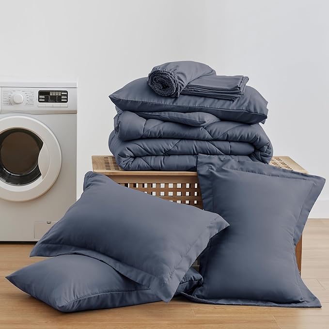 Love's cabin King Size Comforter Set Navy Blue, 7 Pieces King Bed in a Bag, All Season Bedding Sets with 1 Comforter, 1 Flat Sheet, 1 Fitted Sheet, 2 Pillowcase and 2 Pillow Sham
