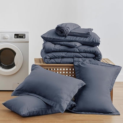 Love's cabin Full Comforter Set Navy Blue, 7 Pieces Full Bed in a Bag, All Season Bedding Sets with 1 Comforter, 1 Flat Sheet, 1 Fitted Sheet, 2 Pillowcase and 2 Pillow Sham