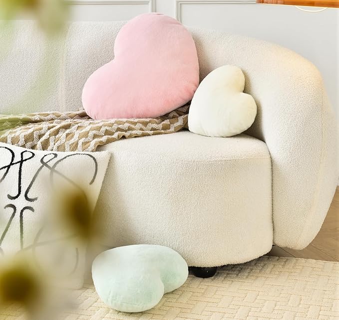 Petrella Heart Pillow Cute Fuzzy Pillows Throw Pillows for Bed Livingroom Home Decor Cushion Decorative Aesthetic Preppy Pillows Pink1,Large 19"x15"