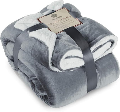 Genteele Sherpa Throw Blanket Super Soft Reversible Ultra Luxurious Plush Blanket, 102 x 90 inches, Gray/White