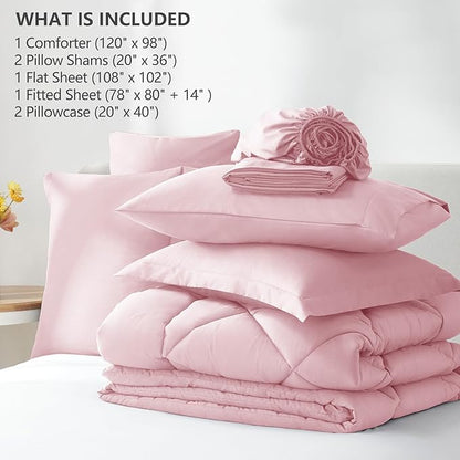 CozyLux Oversized King Comforter Set Pink, 7 Pieces Bed in a Bag Comforter Set with Sheets Luxury Bed Set for All Seasons, Bedding Set with Down Alternative Comforter, Sheets, Pillowcases & Shams