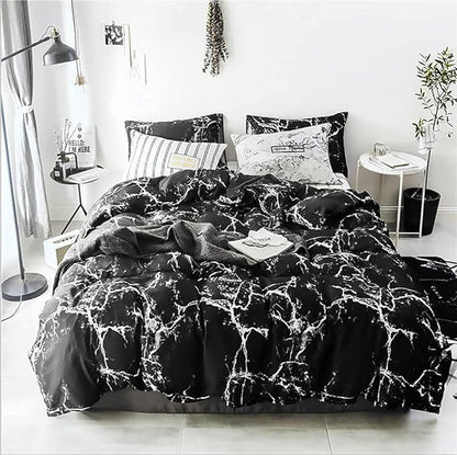 KAREVER Black Comforter Set Boys Black Marble Bedding Set Twin Lightweight Soft Blanket Teen Boy Girls Breathable Black Marble Quilt Set 3 PCs Bed Comforter Set