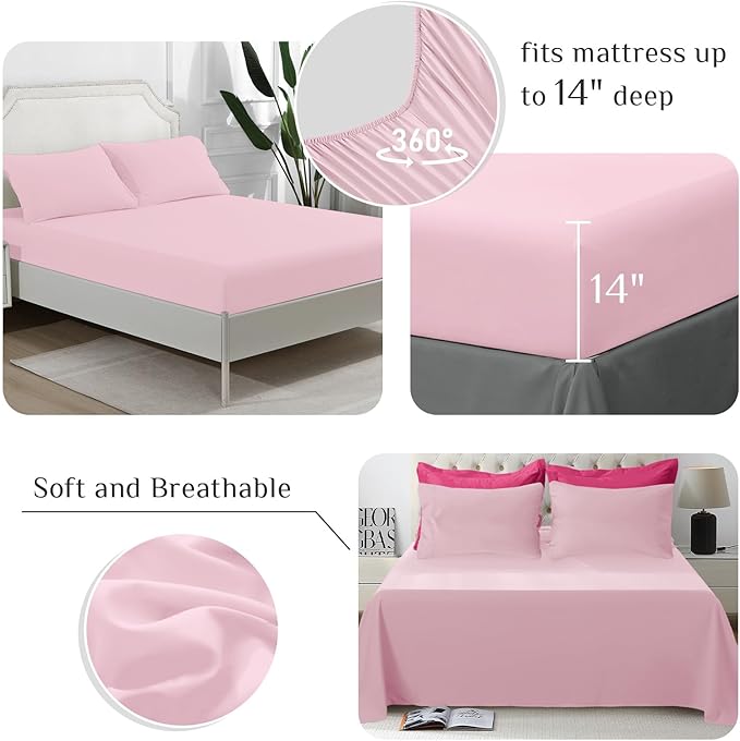 JOLLYVOGUE California King Comforter Set, Ultra-Soft Bed in a Bag 7 Pieces, Oeko-TEX Certified Bedding Set with Down Alternative Comforter, Sheets, Pillowcases & Shams, Hot Pink & Baby Pink