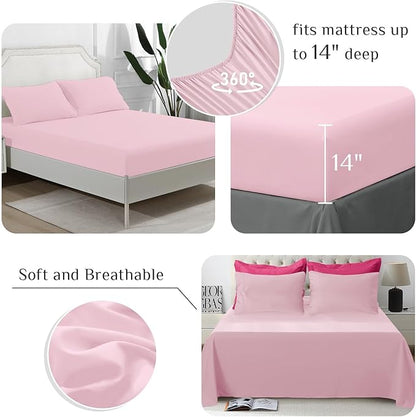 JOLLYVOGUE King Comforter Set, Ultra-Soft Bed in a Bag King Size 7 Pieces, Oeko-TEX Certified Bedding Set with Down Alternative Comforter, Sheets, Pillowcases & Shams, Hot Pink & Baby Pink