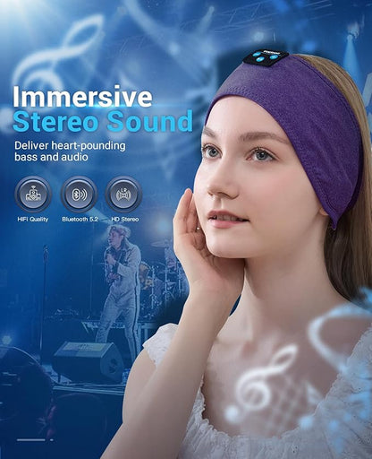 Voerou Sleep Headphones Bluetooth Headband - Adjustable Wireless Sports Sleeping Headphones with Upgraded Battery, Tech Gifts for Men Women Side Sleepers Office Nap, Travel, Yoga, Workout, Meditation